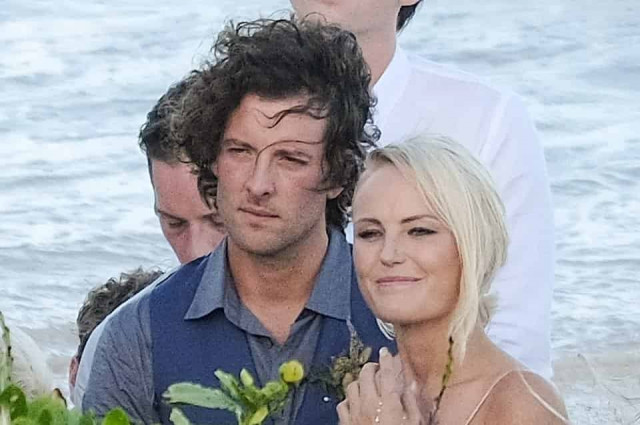 Actress, 40, marries British actor Jack Donnelly, 32, wearing revealing pink slip dress in Mexico beach ceremony