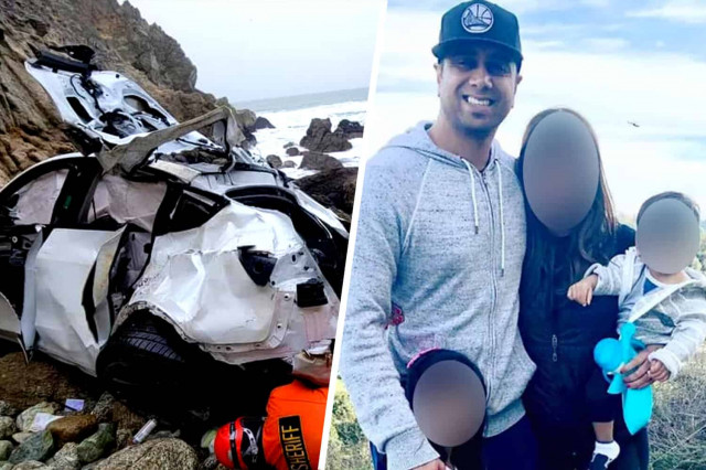 В Калифорнии мужчина умышленно спустил с обрыва свою Tesla с женой и детьми
